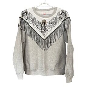 Western Cowgirl Fringe Sweatshirt XL Handkerchief Bandana Hanes Rodeo Ranch